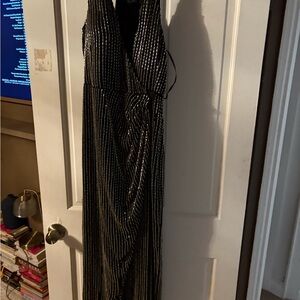 Parker Black Sequin Stripe Wrap Maxi Dress